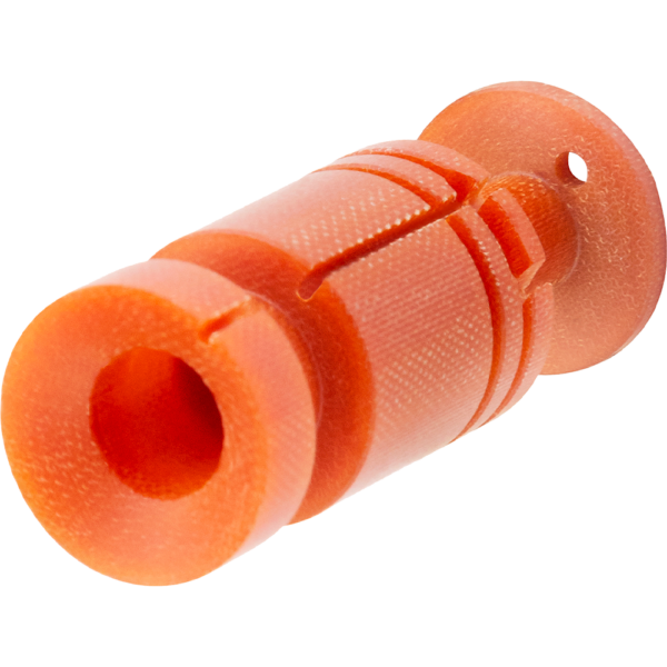 CNC turned plastic orange part with many features