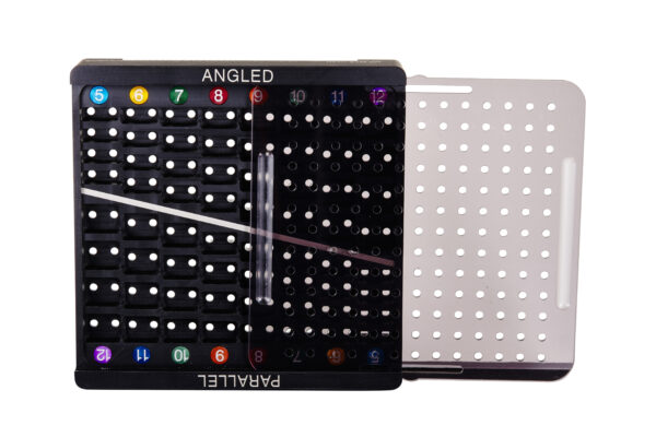 Tamshell machined medical tray with colorful, numbered insert and a semi-transparent sliding lid